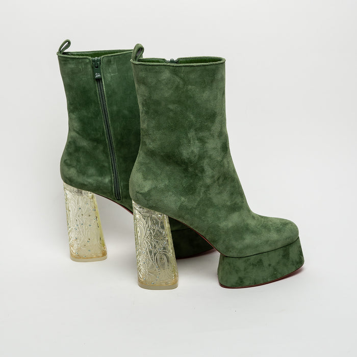 Christian Louboutin Green Suede Platform Boots Size 40