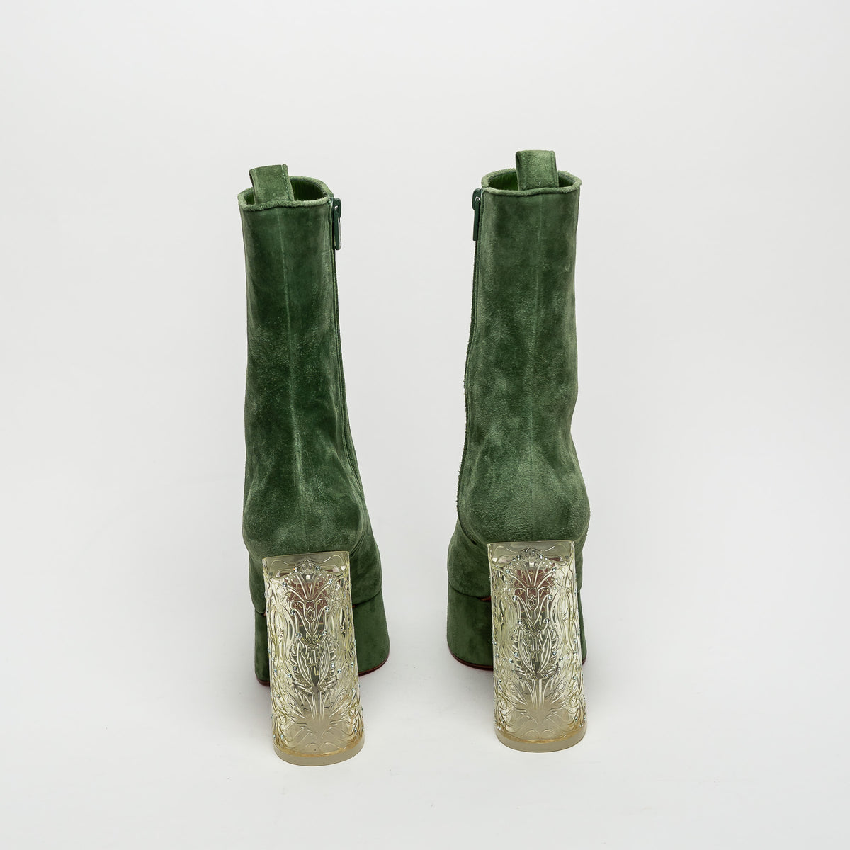 Christian Louboutin Green Suede Platform Boots Size 40