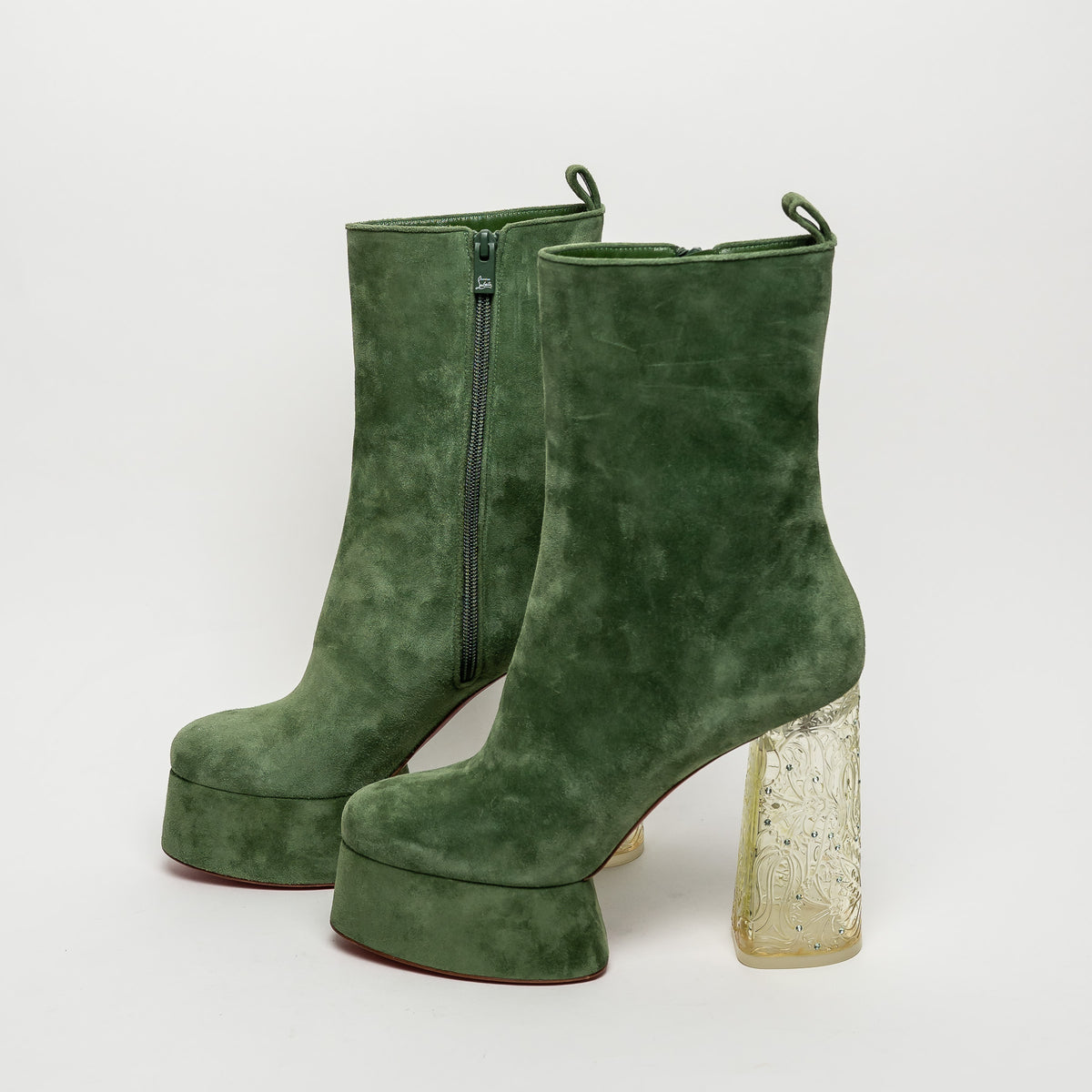 Christian Louboutin Green Suede Platform Boots Size 40