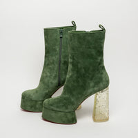 Christian Louboutin Green Suede Platform Boots Size 40