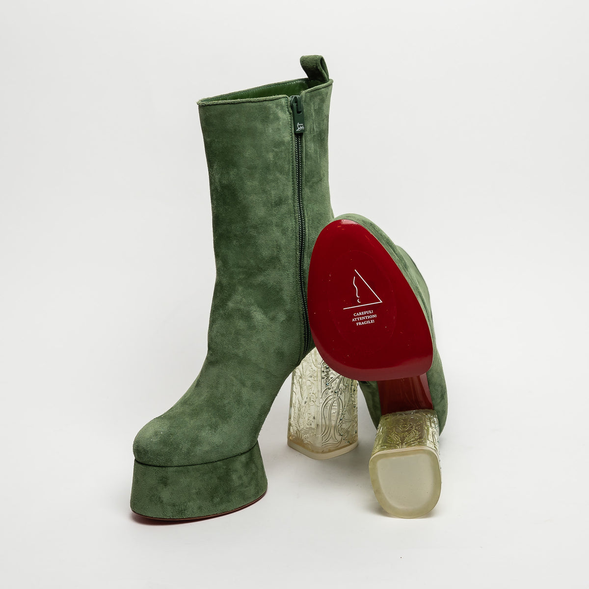Christian Louboutin Green Suede Platform Boots Size 40