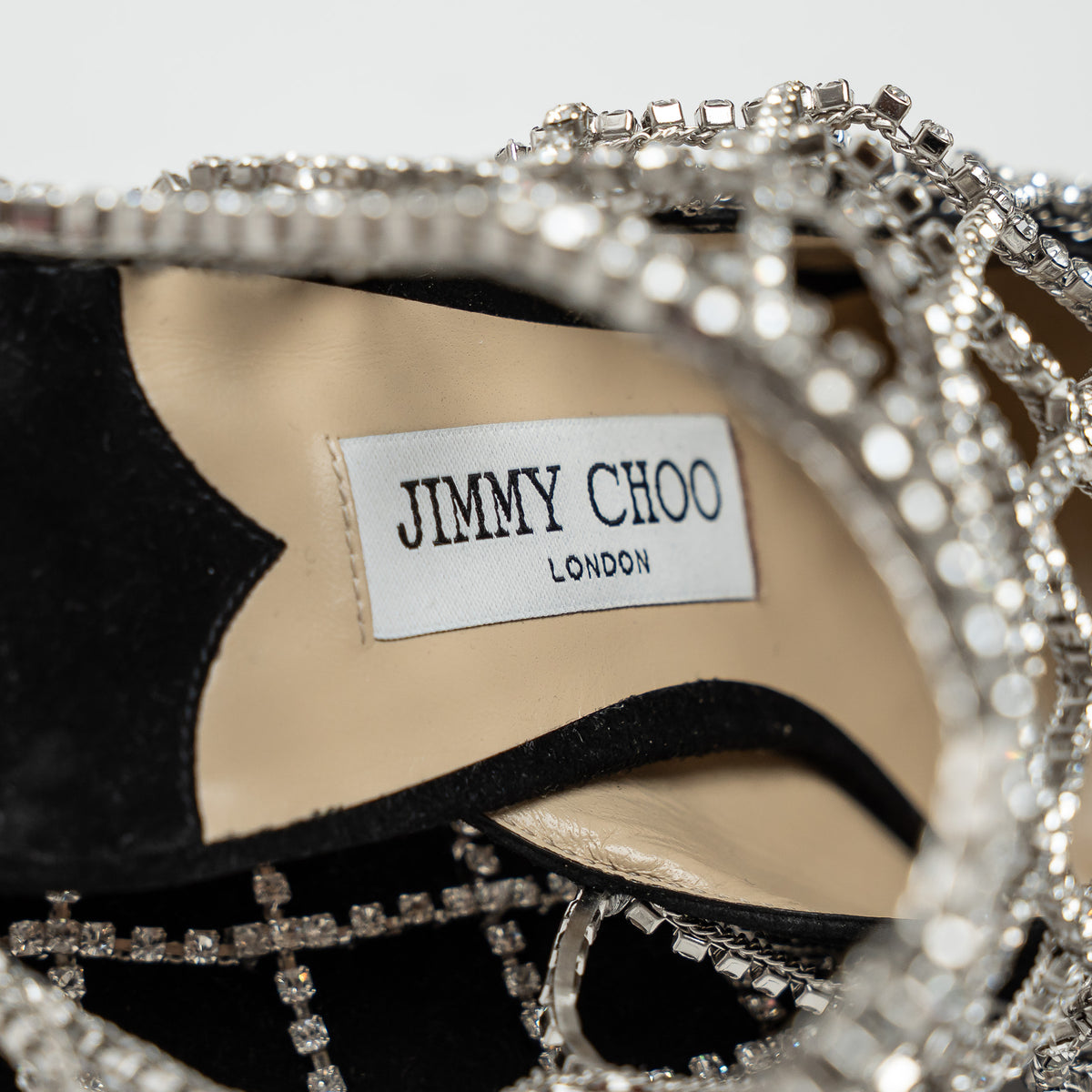 Jimmy Choo Black Suede Crystal Chain Mesh Sandals Size 40.5