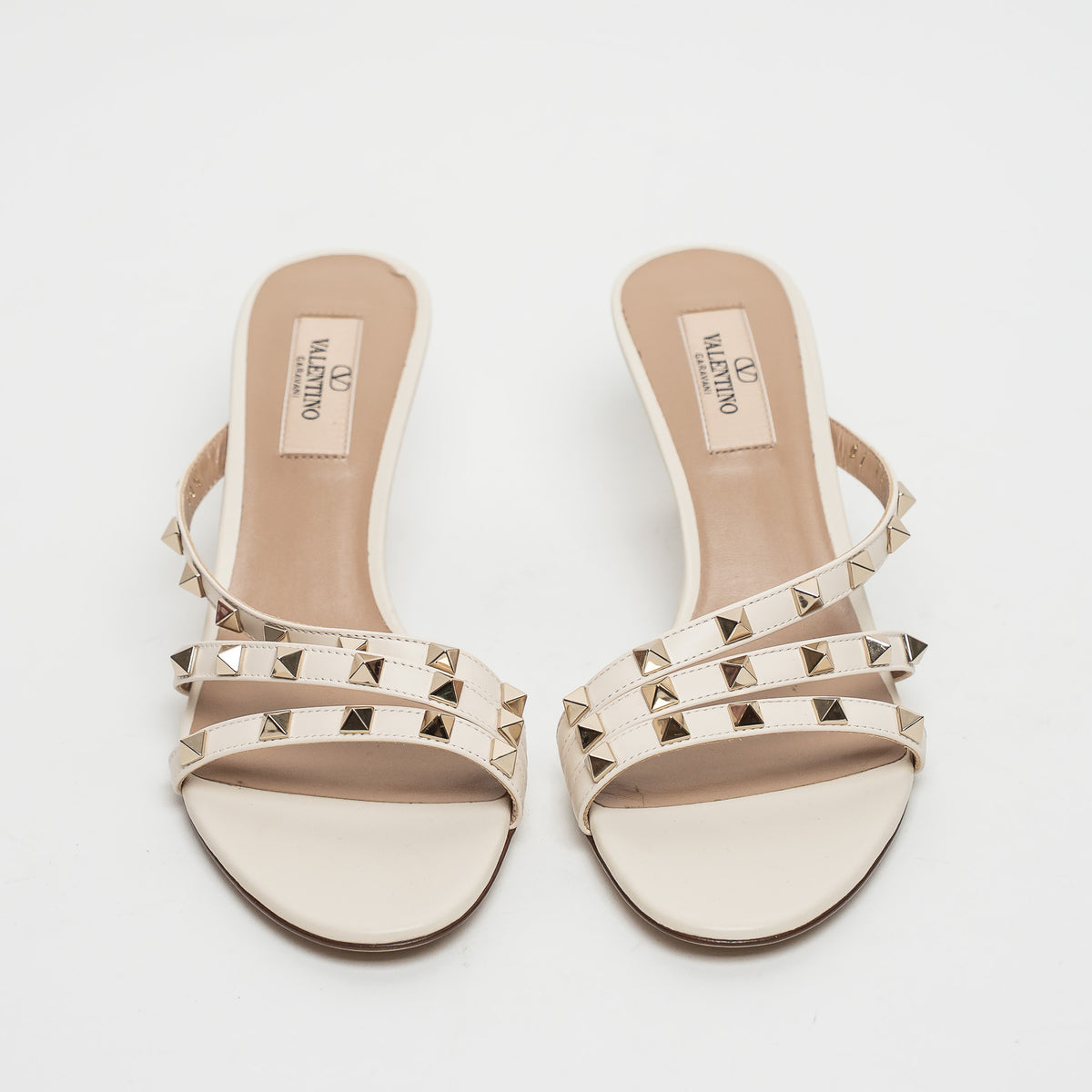 Valentino Ivory Leather Rockstud Sandals Size 38.5