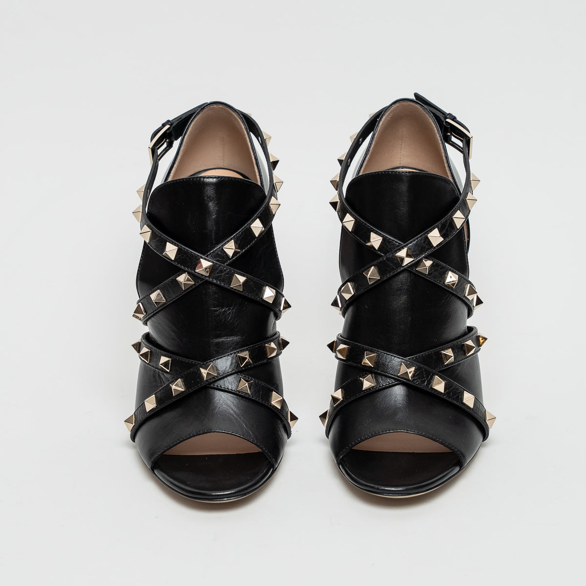 Valentino Black Leather Rockstud Sandals Size 39.5