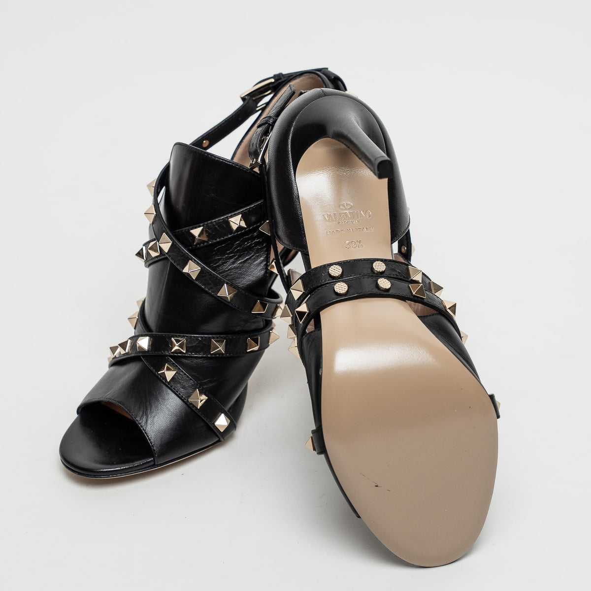 Valentino Black Leather Rockstud Sandals Size 39.5