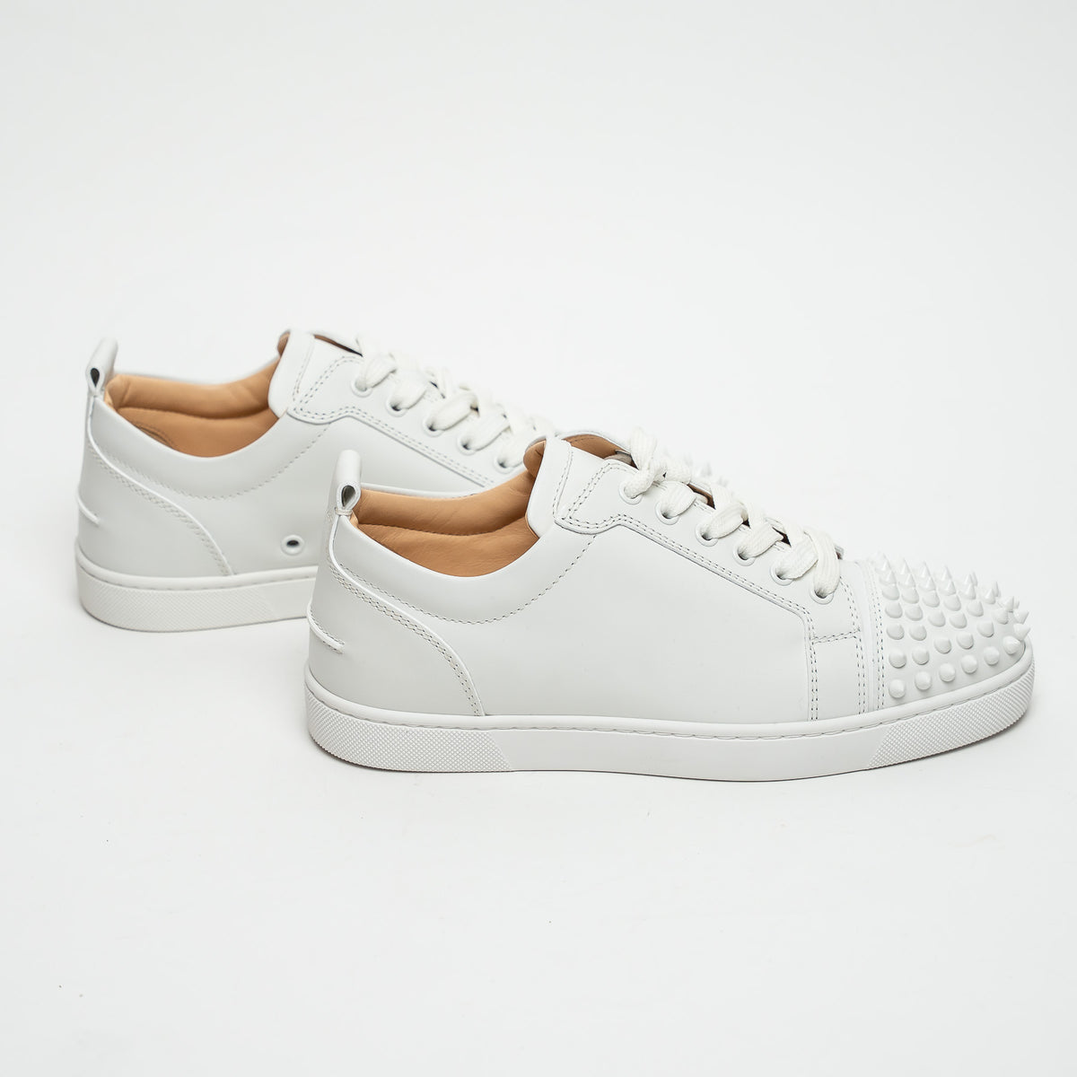 Christian Louboutin White Calf Leather Louis Junior Spikes Sneakers Size 39