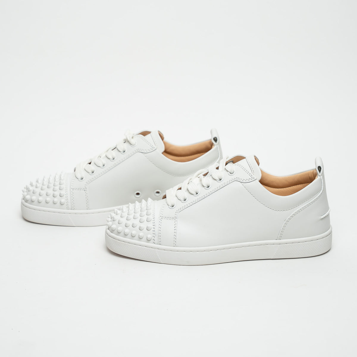 Christian Louboutin White Calf Leather Louis Junior Spikes Sneakers Size 39