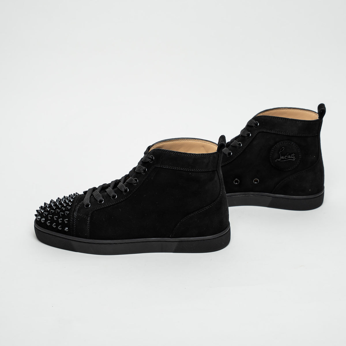 Christian Louboutin Black Suede Lou Spikes High-top Sneakers Size 39