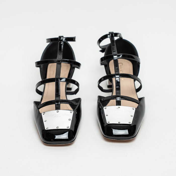 Dior Black Patent Leather Block Heel Sandals Size 38.5