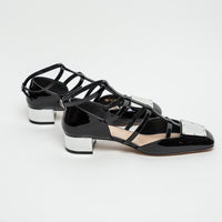 Dior Black Patent Leather Block Heel Sandals Size 38.5