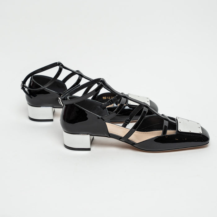 Dior Black Patent Leather Block Heel Sandals Size 38.5