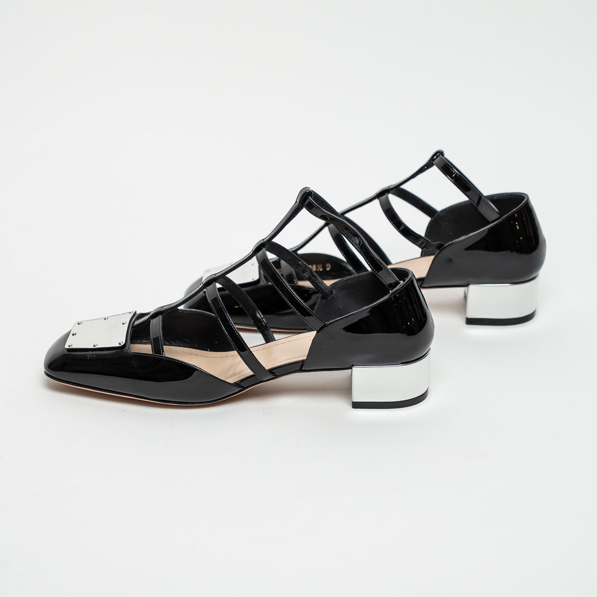 Dior Black Patent Leather Block Heel Sandals Size 38.5