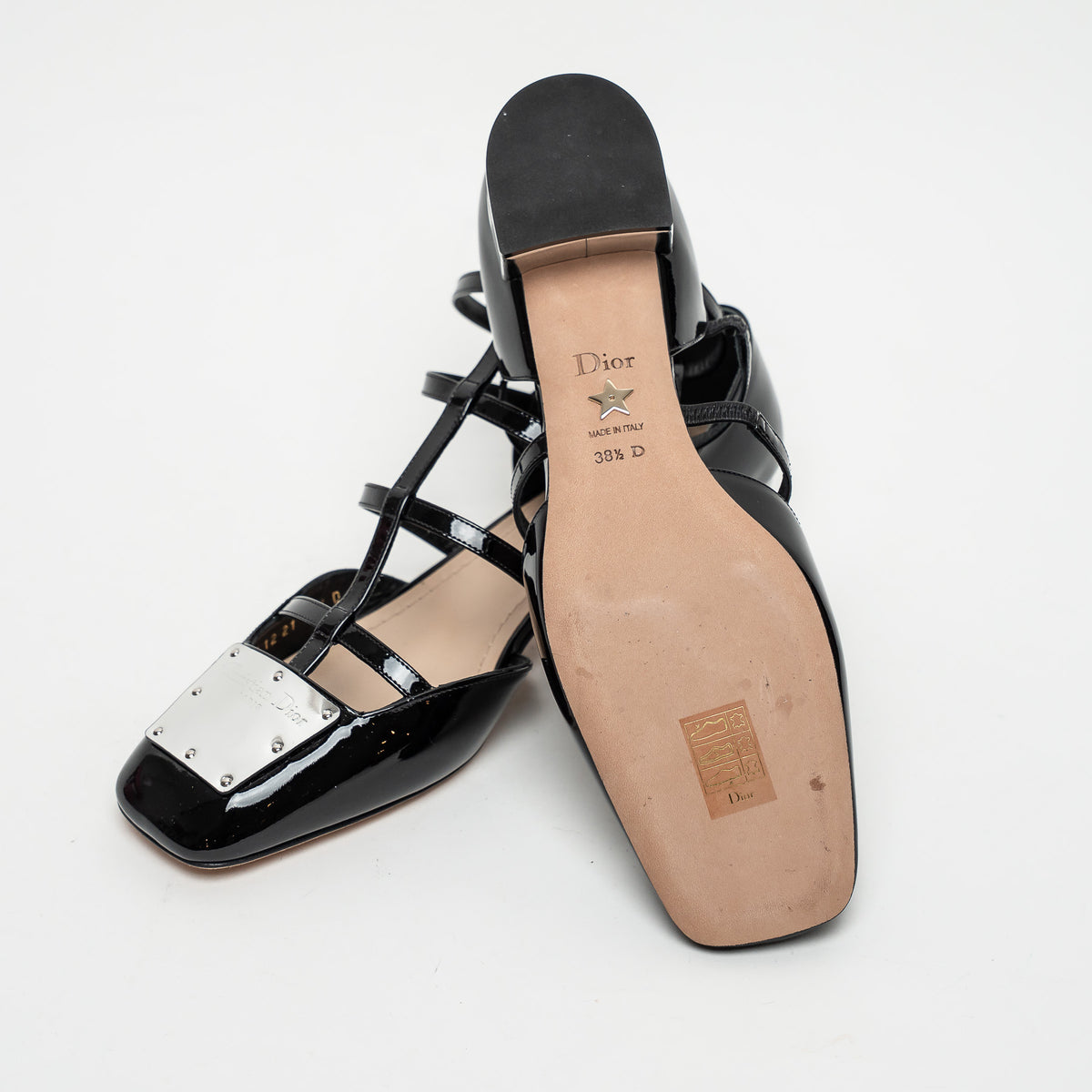 Dior Black Patent Leather Block Heel Sandals Size 38.5