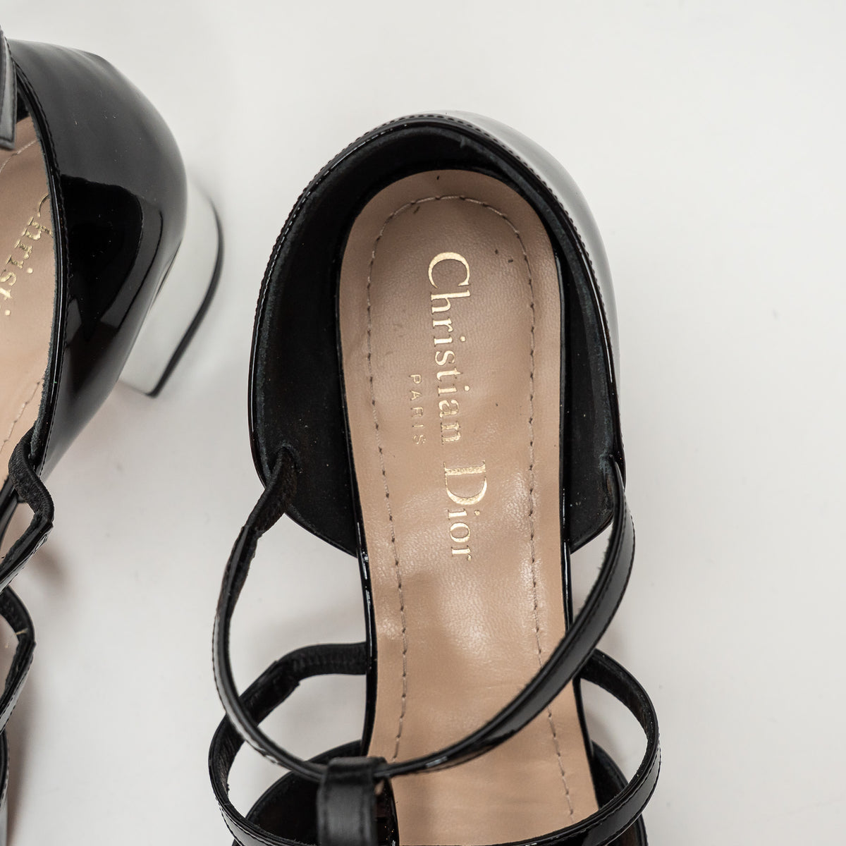 Dior Black Patent Leather Block Heel Sandals Size 38.5