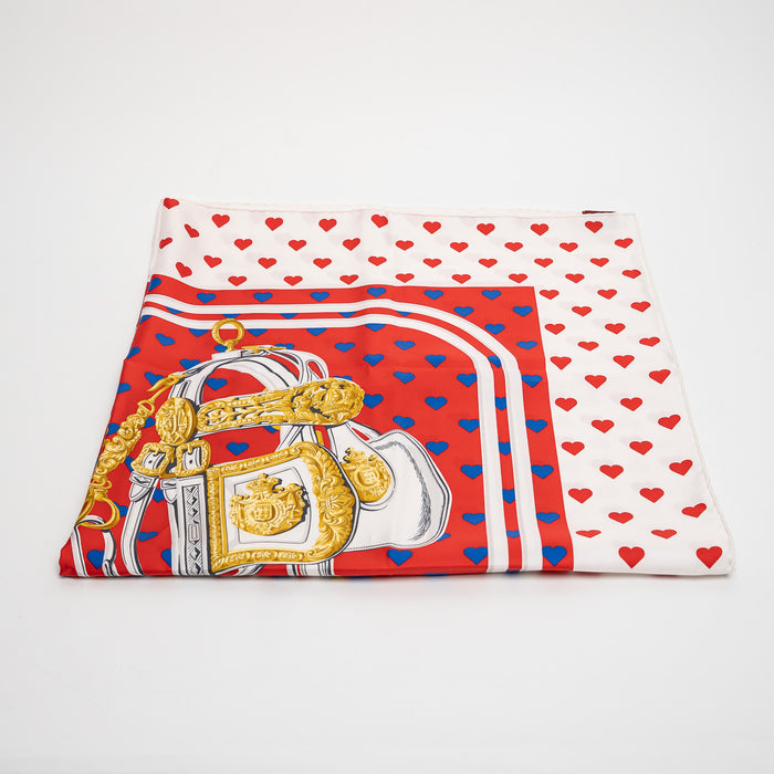 Hermes White and Red Silk Brides de Gala Heart Pattern Scarf