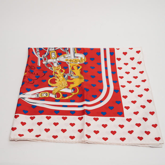 Hermes White and Red Silk Brides de Gala Heart Pattern Scarf