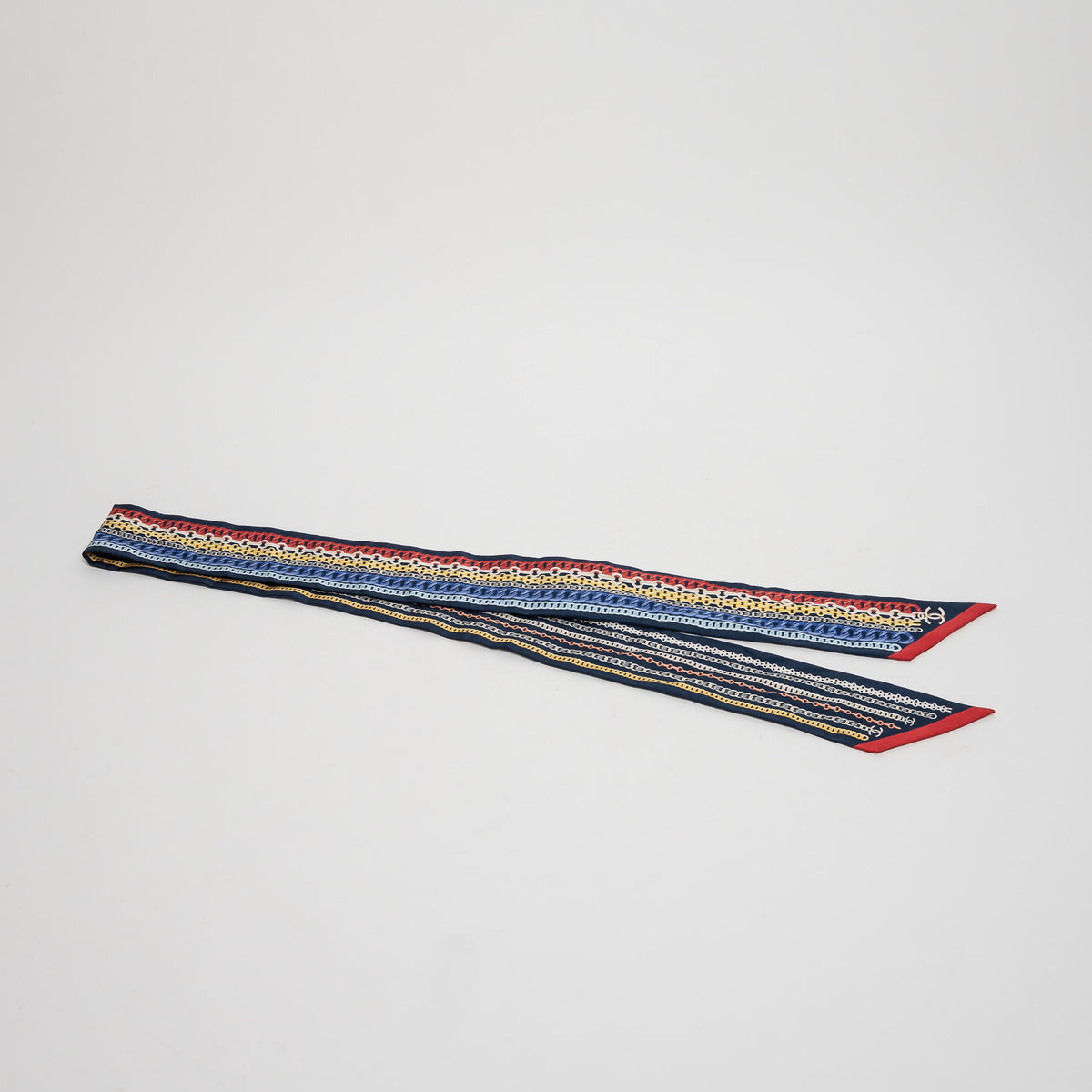 Pre-Loved Chanel™ Navy Multicolour Silk Chain Twilly