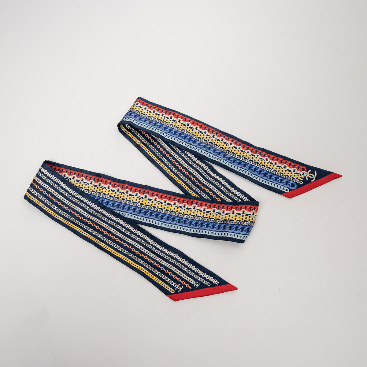 Pre-Loved Chanel™ Navy Multicolour Silk Chain Twilly