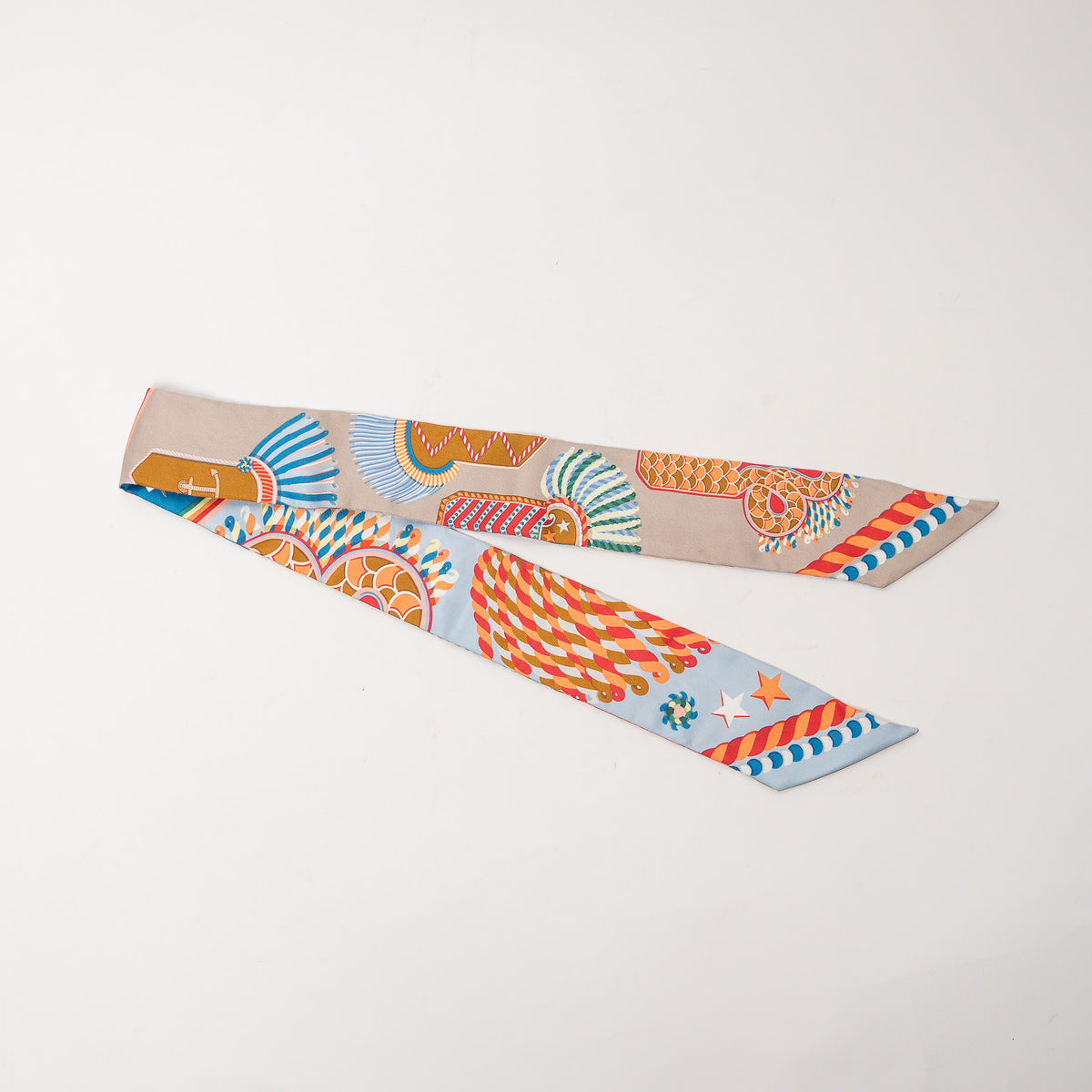 Hermes Beige Multicolour Silk Epaulettes de Gala Twilly