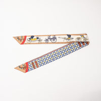 Hermes Blue, Beige and Red Silk Les Voitures Nouvelles Twilly