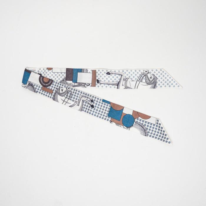Hermes White and Blue Silk Cavalier en Formes Twilly
