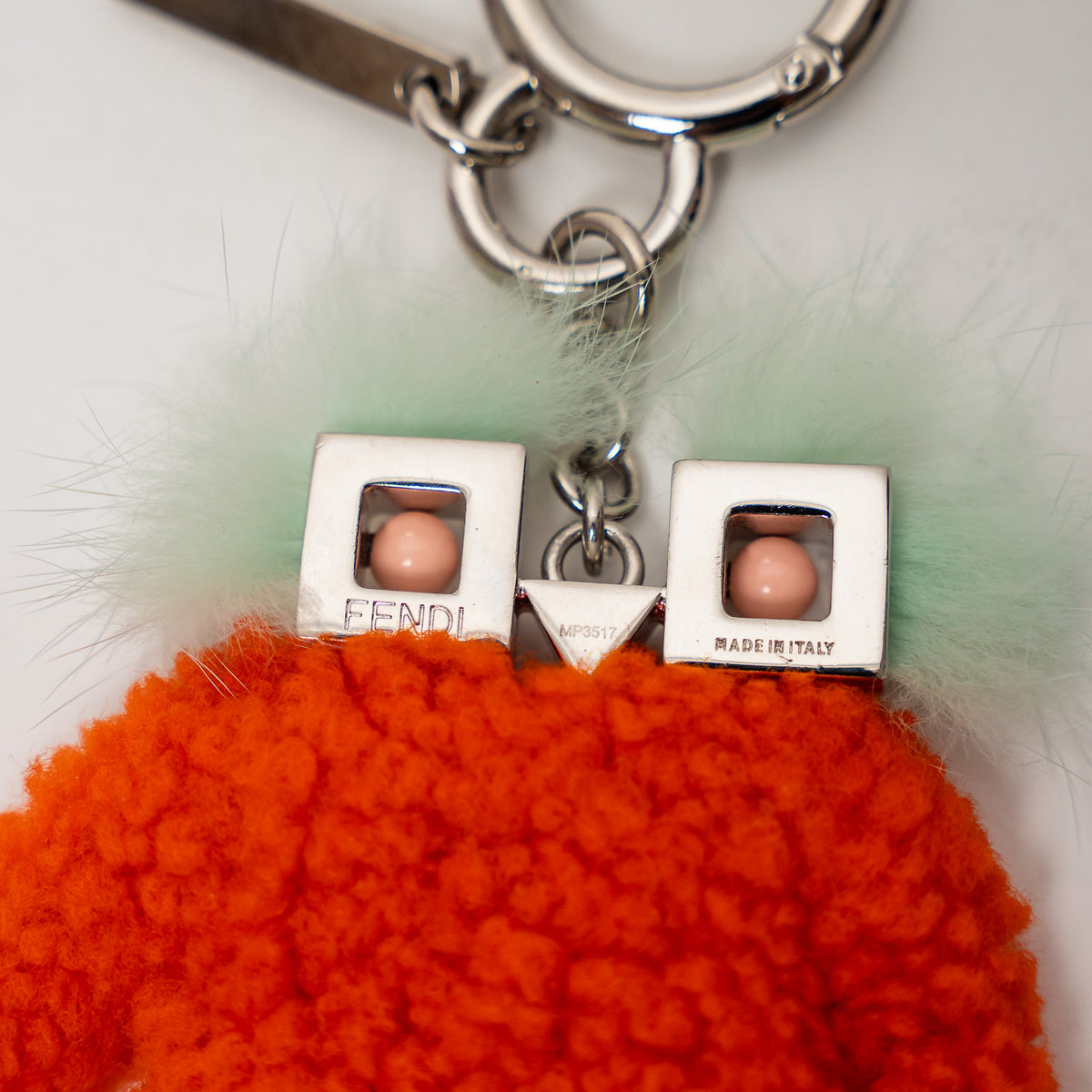 Fendi Silver Orange Shearling Witch Bag Charm