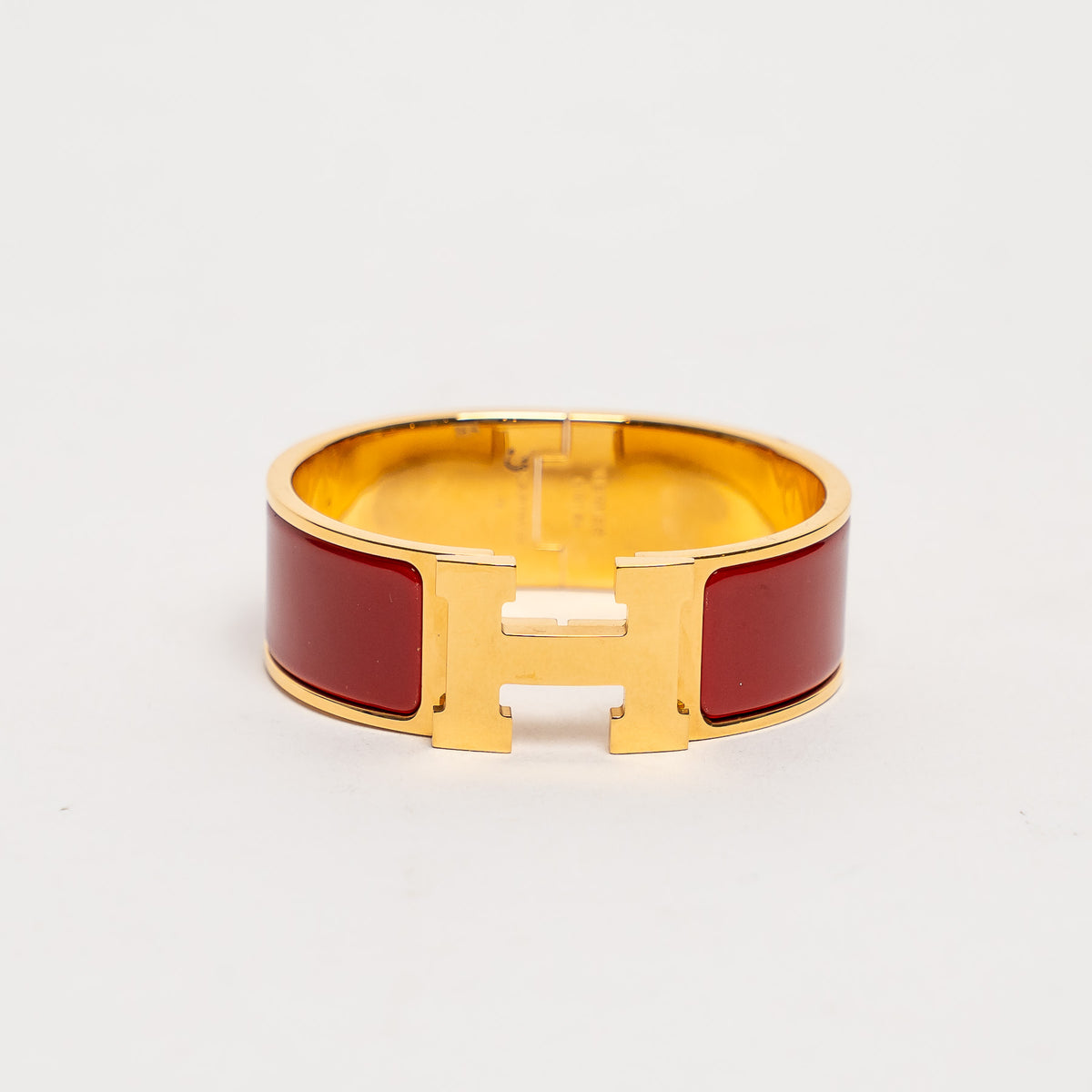 Hermes Gold Red Enamel Clic H Bracelet