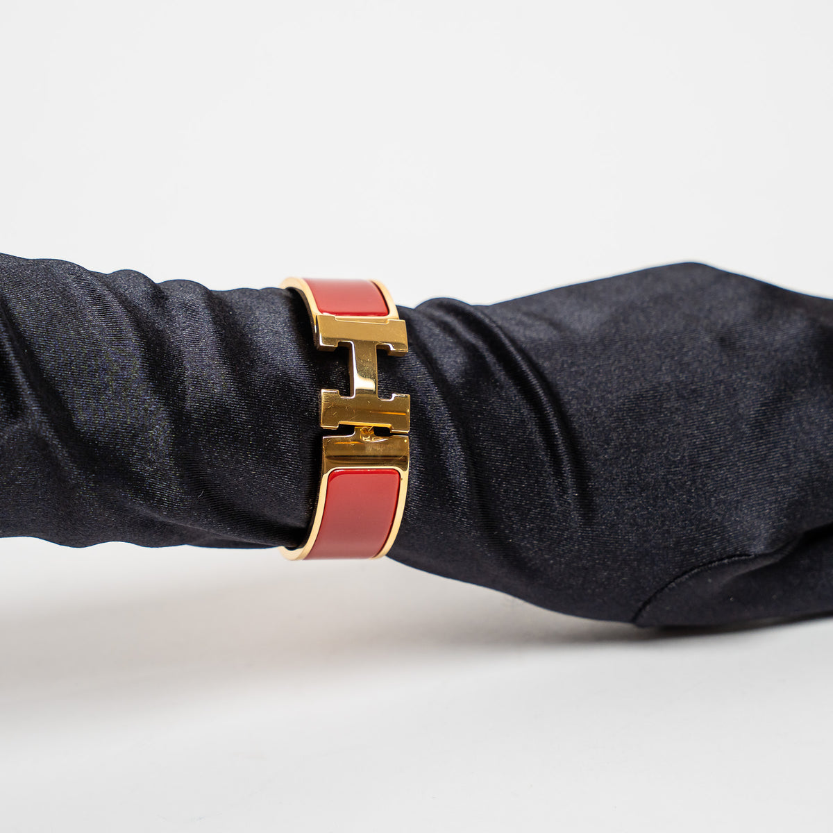 Hermes Gold Red Enamel Clic H Bracelet