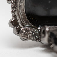 Pre-Loved Chanel™ Ruthenium Black Enamel Interlocking Logo Clip on Earrings