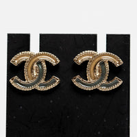 Pre-Loved Chanel™ Gold Tone Grey and Gold Enamel Earrings