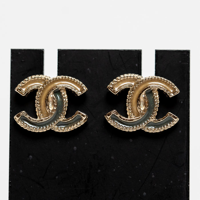 Pre-Loved Chanel™ Gold Tone Grey and Gold Enamel Earrings