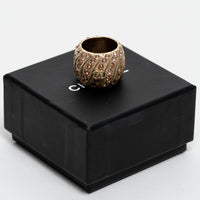 Pre-Loved Chanel™ Gold Tone Crystal Embellished Thick Ring Size 7