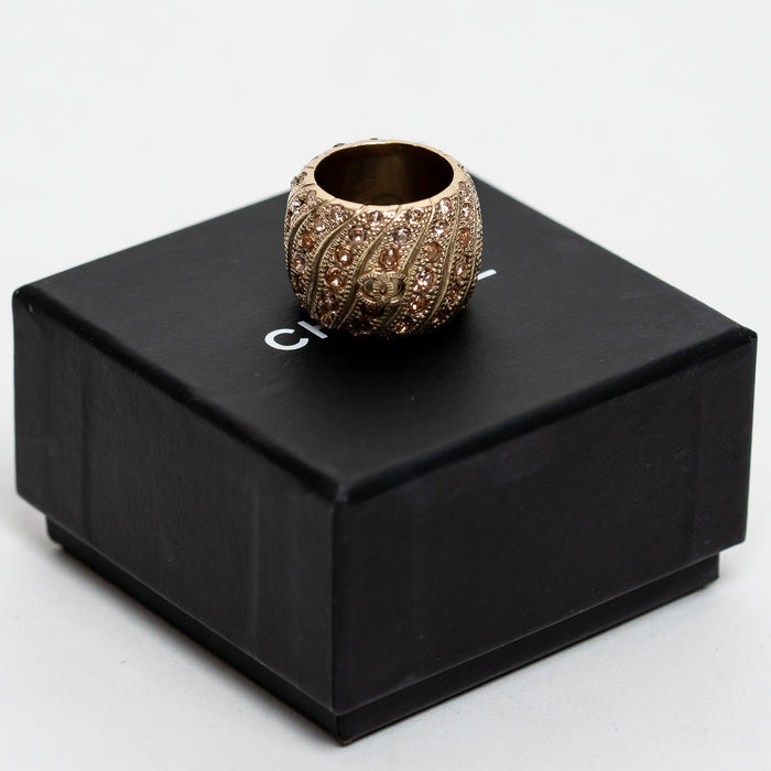 Pre-Loved Chanel™ Gold Tone Crystal Embellished Thick Ring Size 7