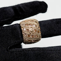 Pre-Loved Chanel™ Gold Tone Crystal Embellished Thick Ring Size 7