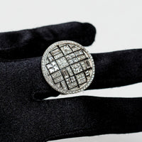 Pre-Loved Chanel™ Silver Tone Ring Embellished with Round, Baguette, and Square Cut Crystals Size 7