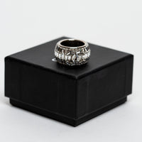 Pre-Loved Chanel™ Silver Tone Thick Ring Inset with Baguette Crystals Size 7