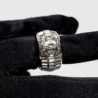 Pre-Loved Chanel™ Silver Tone Thick Ring Inset with Baguette Crystals Size 7