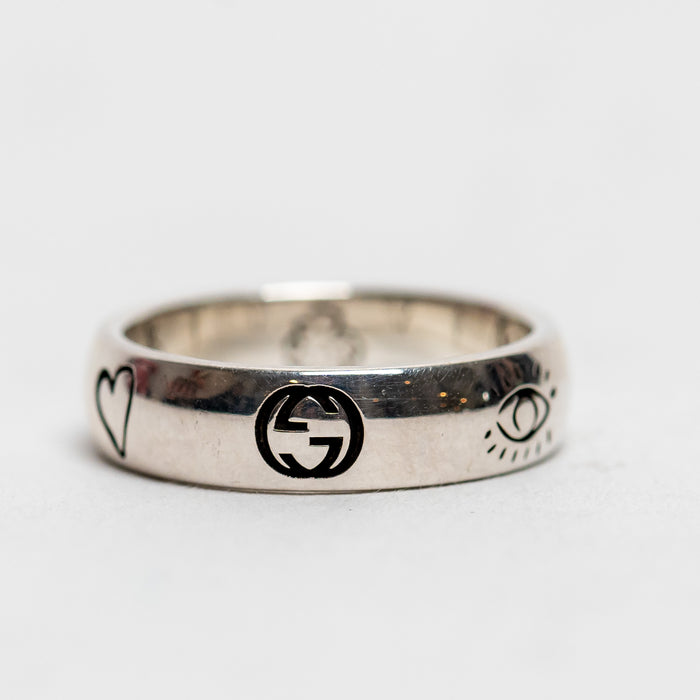 Gucci Sterling Silver Blind For Love Ring Size 6