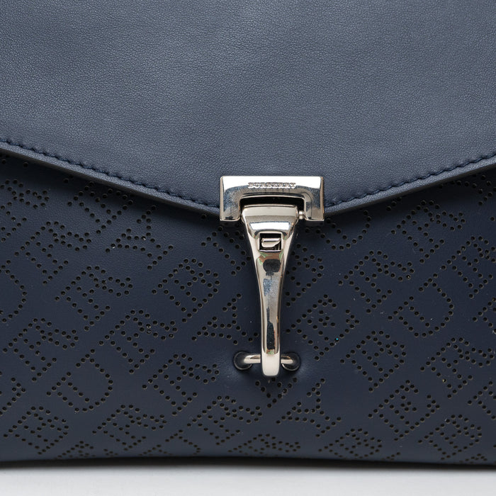 Burberry Navy Grained Perforated Monogram Leather Messenger Bag