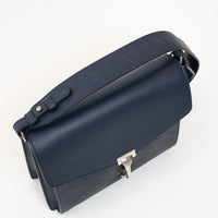 Burberry Navy Grained Perforated Monogram Leather Messenger Bag