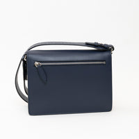 Burberry Navy Grained Perforated Monogram Leather Messenger Bag