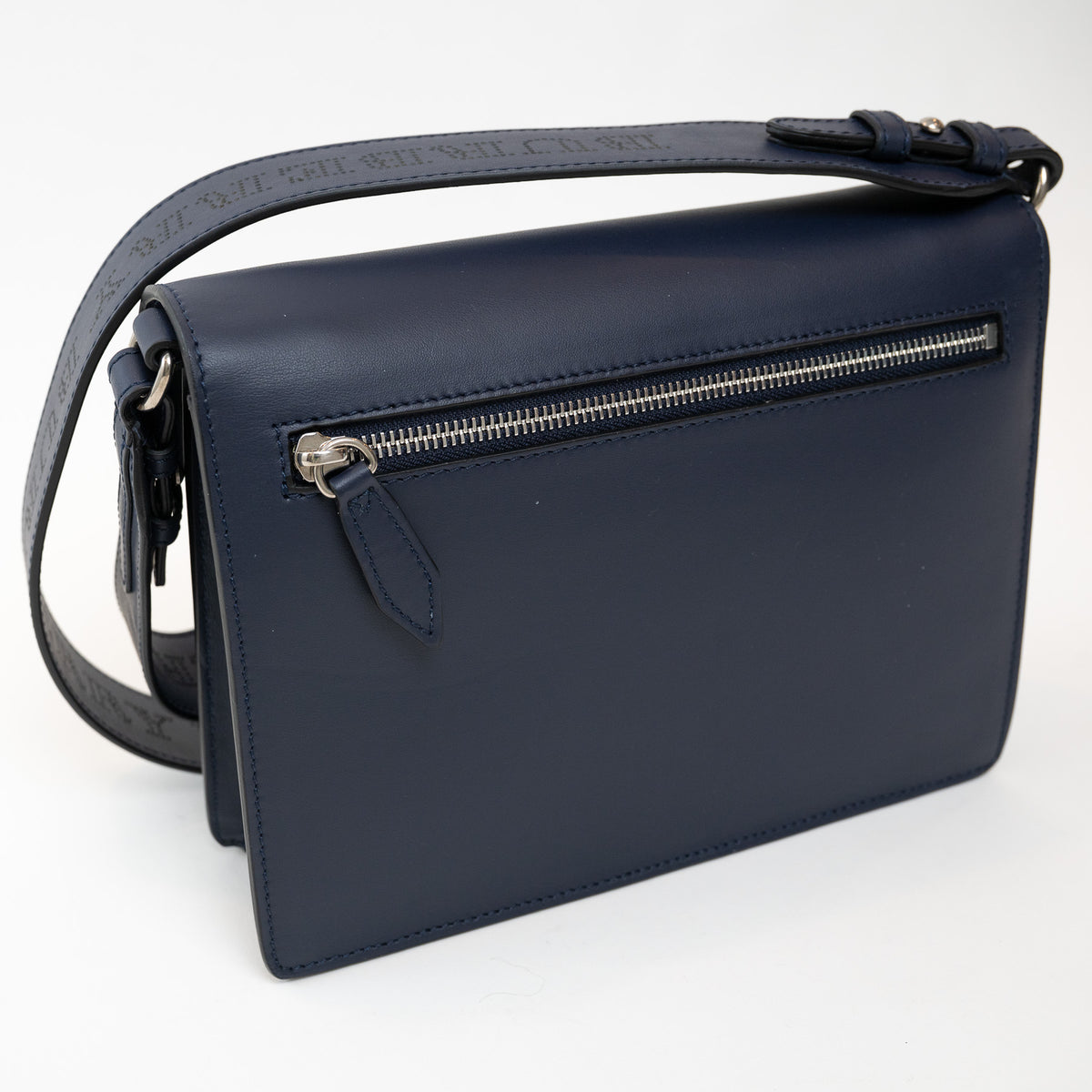 Burberry Navy Grained Perforated Monogram Leather Messenger Bag