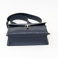Burberry Navy Grained Perforated Monogram Leather Messenger Bag