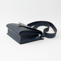 Burberry Navy Grained Perforated Monogram Leather Messenger Bag