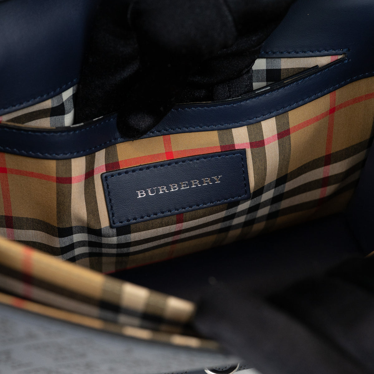 Burberry Navy Grained Perforated Monogram Leather Messenger Bag