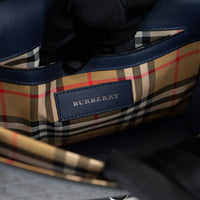 Burberry Navy Grained Perforated Monogram Leather Messenger Bag