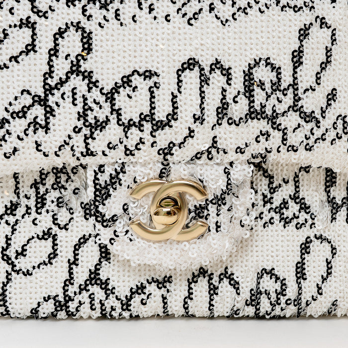 Pre-Loved Chanel™ White and Black Sequin Logo Flap Bag