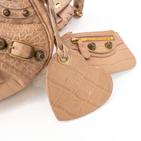 Balenciaga Beige Croc Embossed Leather Le Cagole Crossbody Bag