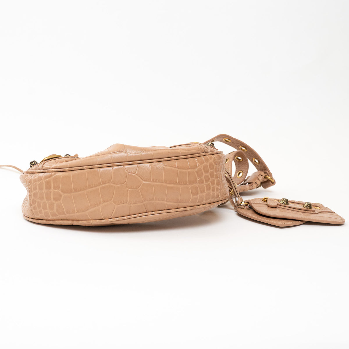 Balenciaga Beige Croc Embossed Leather Le Cagole Crossbody Bag