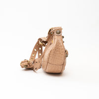 Balenciaga Beige Croc Embossed Leather Le Cagole Crossbody Bag